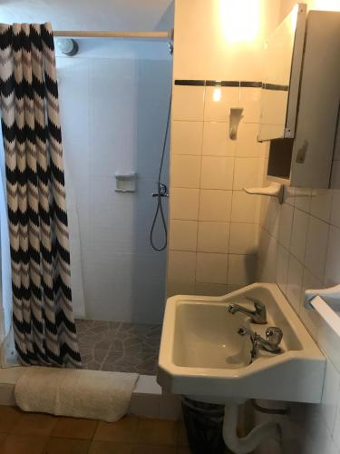 a bathroom with a sink and a shower at Apartamento con garaje cerrado in Minas