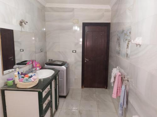 a bathroom with a sink and a washing machine at شقة بمطار القاهرة in Cairo
