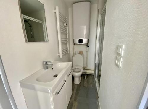 a white bathroom with a sink and a toilet at PETIT CROIX in Rouen