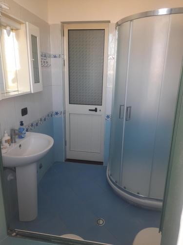een badkamer met een douche en een wastafel bij Aldesa Apartments in Golem