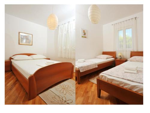 two images of a bedroom with two beds at Apartment Mariner in Sutivan