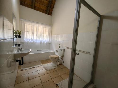 La salle de bains est pourvue d'une douche, de toilettes et d'un lavabo. dans l'établissement Tamanini Timbavati Lodge, à Hoedspruit