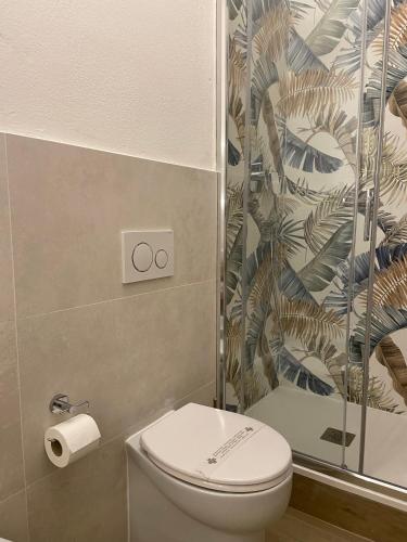 a bathroom with a toilet and a shower at YOLE Affittacamere in Empoli