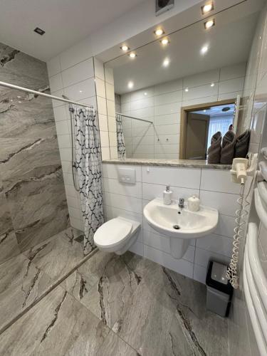 烏斯特卡的住宿－Maximus，一间带水槽、卫生间和镜子的浴室