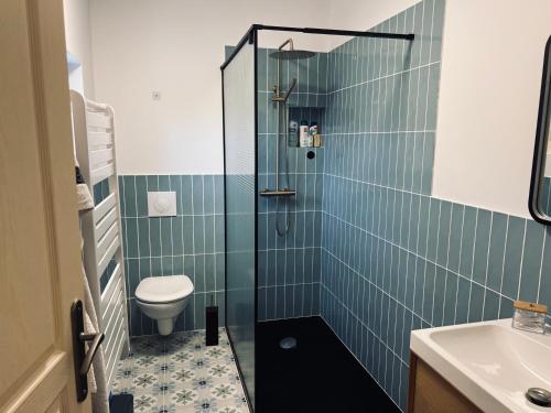 une salle de bain avec une douche avec des toilettes et un lavabo dans l'établissement Maison de Ville : La Bellezza Portagnel !, à Arles