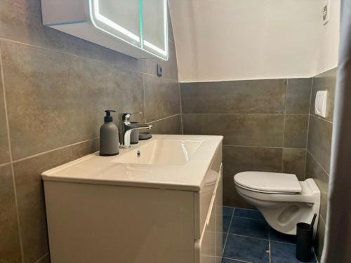 a bathroom with a sink and a toilet at Studio Nicolas Prague in Prague