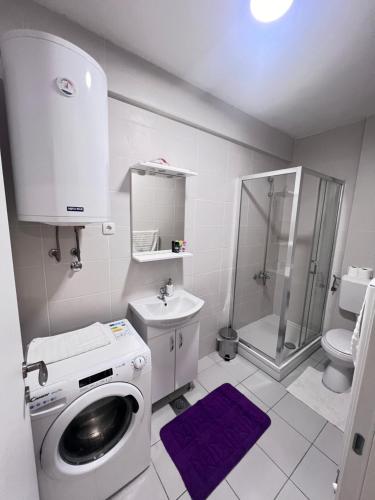 a bathroom with a washing machine and a sink at Apartment 4th. Floor in Banja Luka