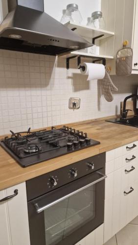 uma cozinha com uma placa de fogão e forno. em City Cottage em Reggio Emilia