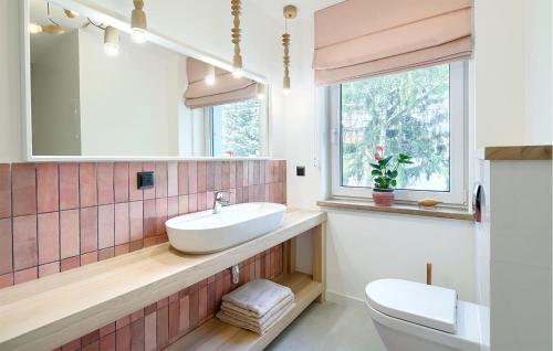 baño con lavabo y aseo y ventana en Lovely Apartment In Tlen With Kitchen, en Tleń