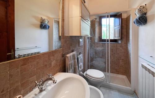 y baño con lavabo, aseo y ducha. en Amazing Apartment In Papiano With House A Panoramic View, en Caiano