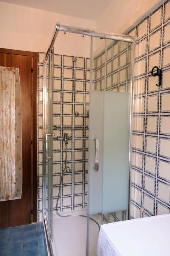 a shower with a glass door in a room at Casa Ezio in Malesco