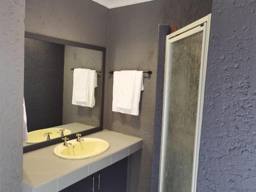 a bathroom with a sink and a mirror at Brae Allen in Hartbeespoort