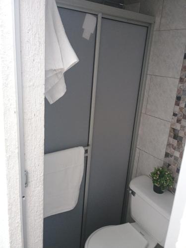 a bathroom with a toilet and a shower stall at Alojamiento valerie in Neiva