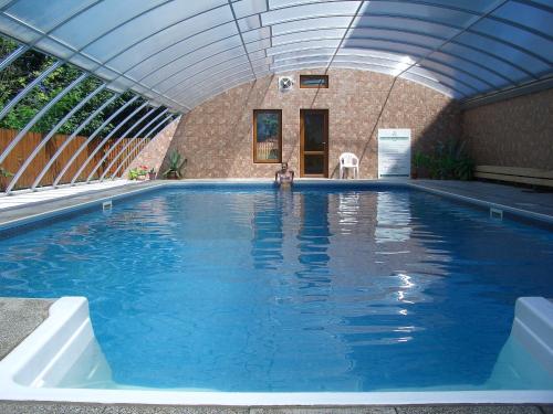 a large swimming pool with a roofivatingivating at Resort Hotel Zvíkov in Zvíkovské Podhradí