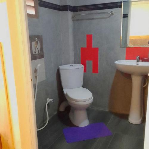 a bathroom with a toilet and a sink at Yak City Apartments in Kandy