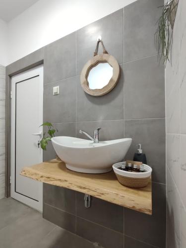 a bathroom with a white sink and a mirror at Villa Vin Santo in Vinarovo