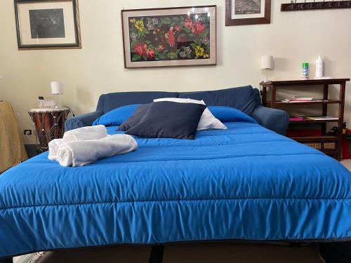 a blue bed with towels on it in a room at CESARE'S HOME in Catania