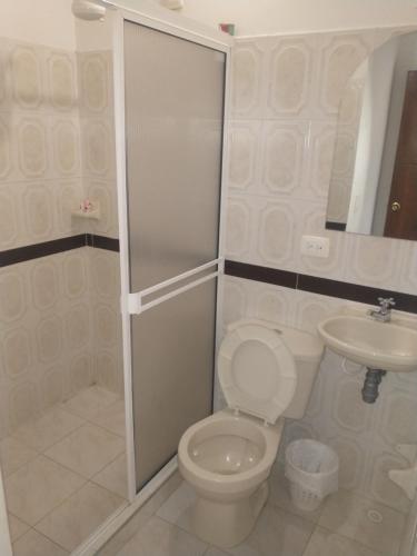 ParamoにあるHotel PARAMO LIDERATOのバスルーム(トイレ、洗面台付)