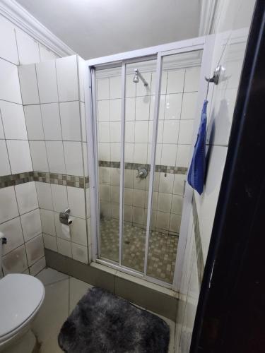 a bathroom with a shower and a toilet at Gentle home in Pretoria