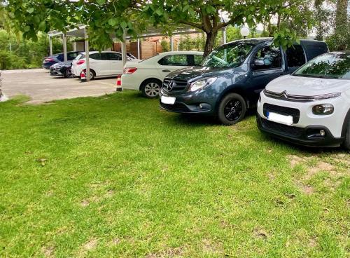 a group of cars parked in a grass field at Villa Pami in Almiros Beach