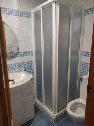 a bathroom with a shower and a toilet and a sink at Apartamento El Eden in Playa de Gandia