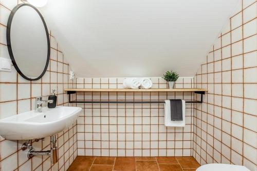 a bathroom with a sink and a mirror at Apartmány Branná 31 Třeboň in Třeboň