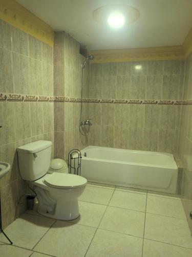 ein Badezimmer mit einem WC und einer Badewanne in der Unterkunft Alojamiento Cabello de Angel in Santo Domingo