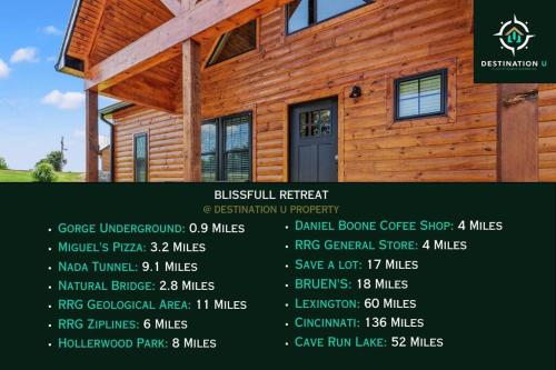 a flyer for a wooden cabin with a list of names at ATV Trailer Parking/NEW/5 min to Natural Bridge in Campton