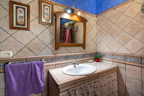 La salle de bains est pourvue d'un lavabo et d'un miroir. dans l'établissement Casa Suryta einzigartiges Landhaus bei Granada, à Dúrcal