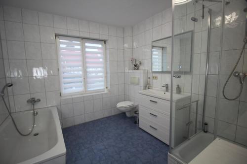a bathroom with a shower toilet and a sink at Bella Vita in Gotha