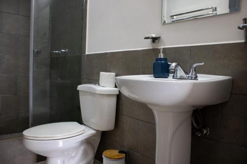 a bathroom with a toilet and a sink at Great family apartment in Tegucigalpa in Tegucigalpa