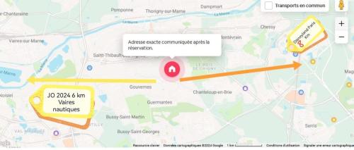a google map with a marker on it at Villa Esperanza les2Pat -Disney -JO nautiques vaires in Lagny