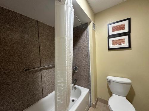 ein Badezimmer mit einer Dusche, einem WC und einer Badewanne in der Unterkunft Quality Inn Perryville in Perryville