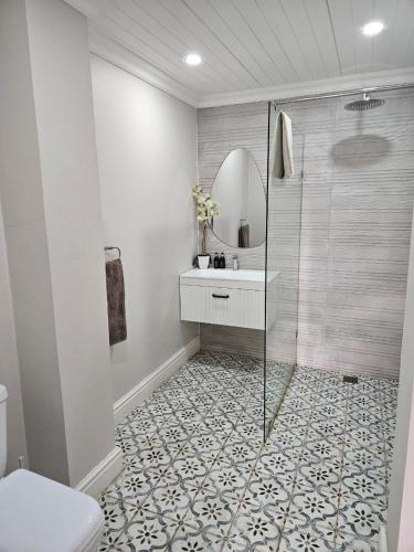 a bathroom with a shower and a sink and a toilet at Haus Müller in Clanwilliam