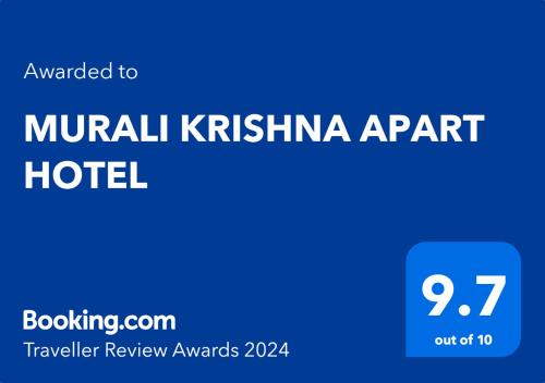 Certificado, premio, señal o documento que está expuesto en MURALI KRISHNA APART HOTEL