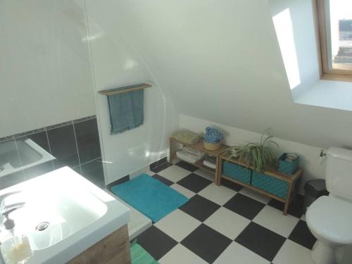 uma casa de banho com um lavatório e um WC em Maison au calme, dans le village d'Erdeven em Erdeven