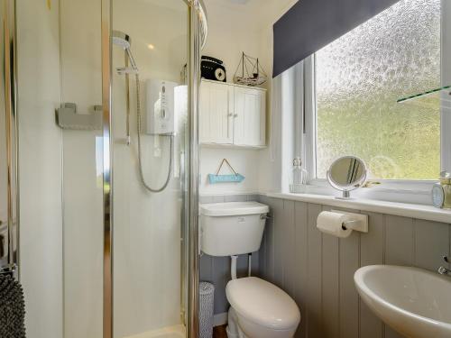 a bathroom with a shower and a toilet and a sink at 1 Bed in Brodick CA308 in Brodick