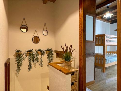a room with potted plants on the wall at Etxetxikia in Ochagavía