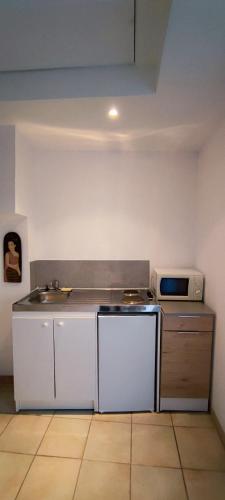 une cuisine avec un évier et un micro-ondes dans l'établissement FRGK 