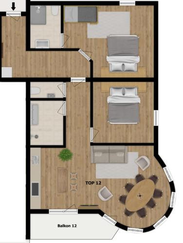 a floor plan of a small apartment with a room at Almtraum Berwang in Berwang