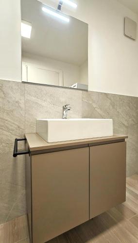 a bathroom with a sink and a mirror at ANDALO RELAX APARTMENT in Andalo