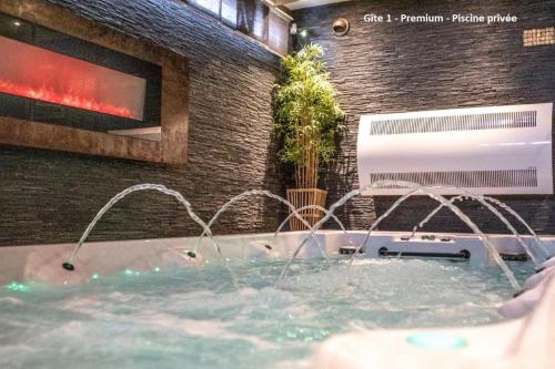 een hot tub met 2 fonteinen in een kamer bij Suite Wellness in Sprimont