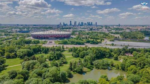 an aerial view of the fnb stadium and the city at VIEW 3 fast WiFi 1Gbs 85'TV AmazonTV HBO Disney+ in Warsaw