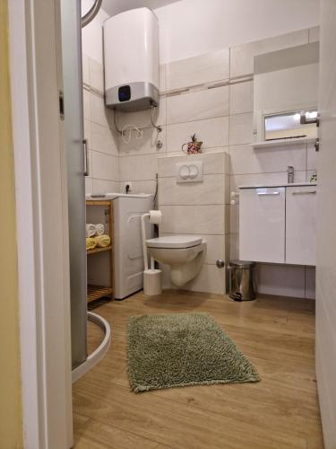 a small bathroom with a toilet and a sink at Apartments Mara in Mali Lo&scaron;inj