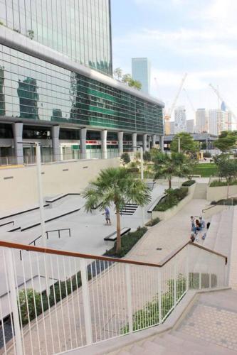 a skate park in front of a building at Розкішна квартира з видом на Бурж Халіфа in Dubai