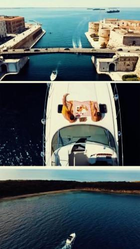 two pictures of a boat in a body of water at Duca70 "Suite Home" in Taranto