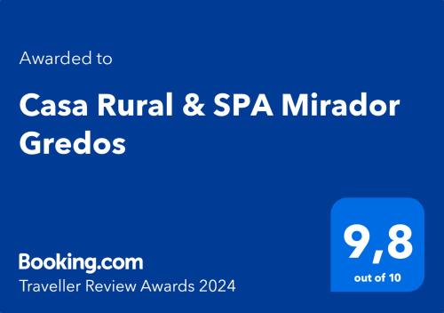 Sertifikatas, apdovanojimas, ženklas ar kitas apgyvendinimo įstaigoje Casa Rural & SPA Mirador Gredos matomas dokumentas