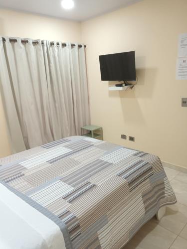 纳瓜Apartahotel MACADANA的一间带床和平板电视的卧室
