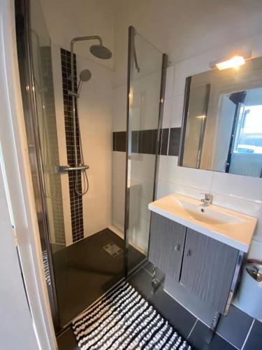 a bathroom with a shower and a sink at Studio paisible à Lorient ! in Lorient
