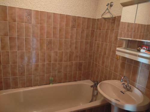 une salle de bain avec un lavabo et une baignoire dans l'établissement Le Montagnard, à Demi-Quartier